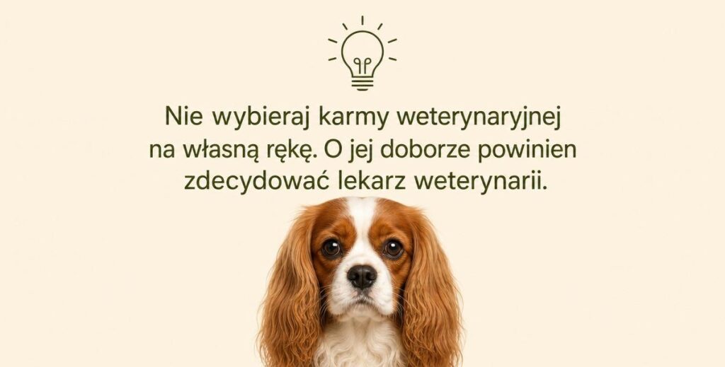 Grafika przypominająca, że wybór karmy weterynaryjnej dla psa należy skonsultować z lekarzem weterynarii.